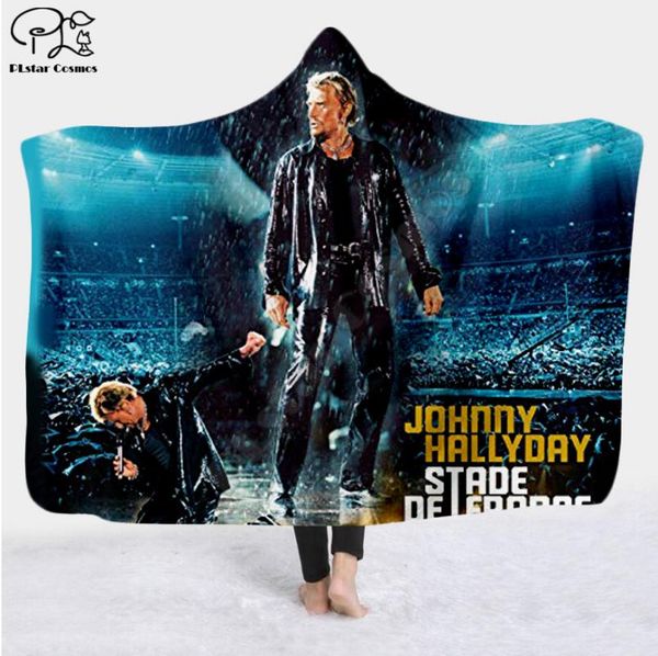 

johnny hallyday hooded blanket 3d full print wearable blanket adults men women fleece style-2