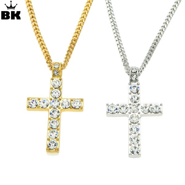 

drop shipping hip hop alloy cross pendant necklace iced out rhinestone gold silver tone crucifix charm jewelry