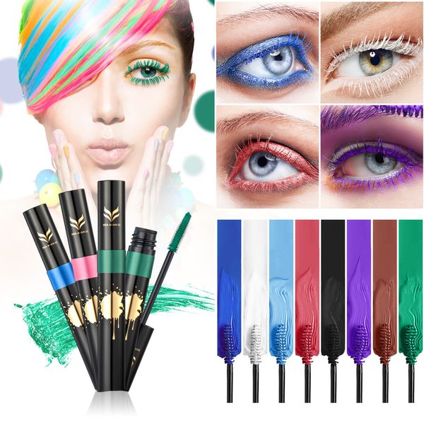 HUAMIANLI Mascara colorato Blu Rosso Nero Marrone Impermeabile Allungamento Arricciatura Ciglia Silicone Donna Trucco professionale Mascara 3D