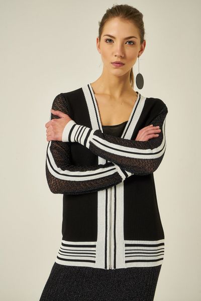 

joinus pointelle cardigan with zip detail woman black, Black;brown