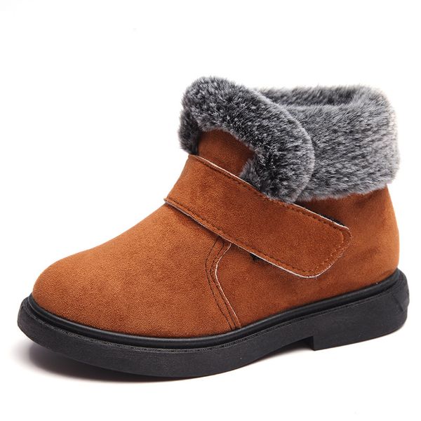 

2019 children' cotton-padded boots girls winter plus velvet boots thick cotton boy warm non-slip shoes size 25-36, Black;grey