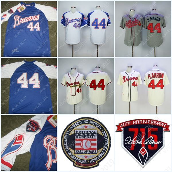 

Men 2019 Jersey Hank Aaron 715 HR patch Hall Of Fame Jersey 1974 1973 Cream White Blue Pullover Red Mesh Women Youth cheap