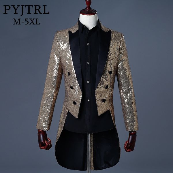 PYJTRL 2018 Männer Gold Silber Rot Blau Schwarz Pailletten Slim Fit Frack Bühne Sängerin Prom Kleider Kostüm Hochzeit Bräutigam anzug Jacke