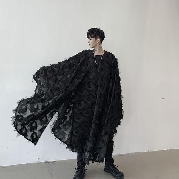 

men oversize bat long sleeve pullover shawl cloak shirt male women gothic dress shirt stage fashion show clothing, White;black