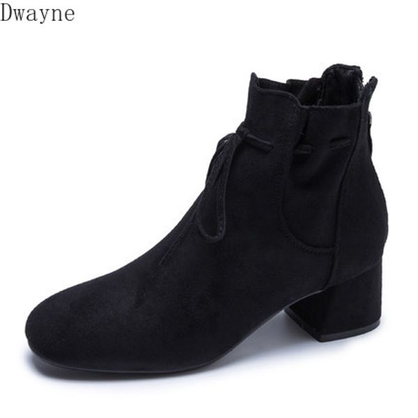 

boot girl autumn 2019 new autumn style british style slender and rough-heeled net red high-heeled increased shoe boots, Black