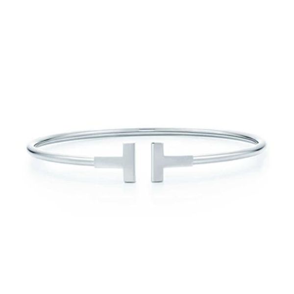 

925s sterling silver double t open coil bracelet women's t series bracelet without diamonds, direct sales in china, White