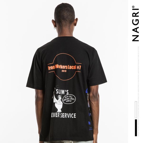 

nagri tide brand mens kanye pharrell with smiling face multi-element stereo foaming printed short-sleeve mens t-shirt, White;black