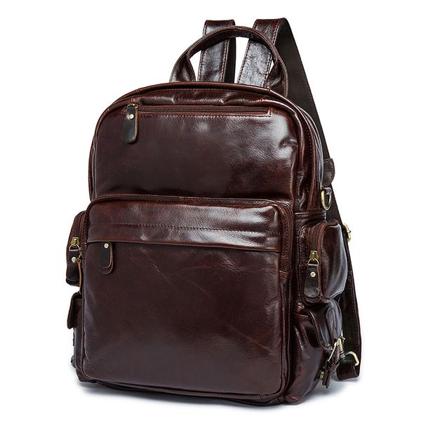 

full grain leather backpack casual travel backpack multi-purpose shoulder bag