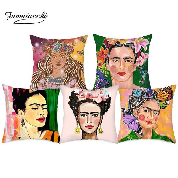 Fuwatacchi Character Oil Portrait Throw Pillows Case Cushion Cover