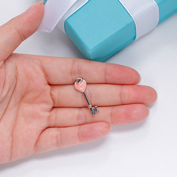 

blue enamel heart key necklace 925 sterling silver clavicular chain female long necklace pendant for woman couple jewelry