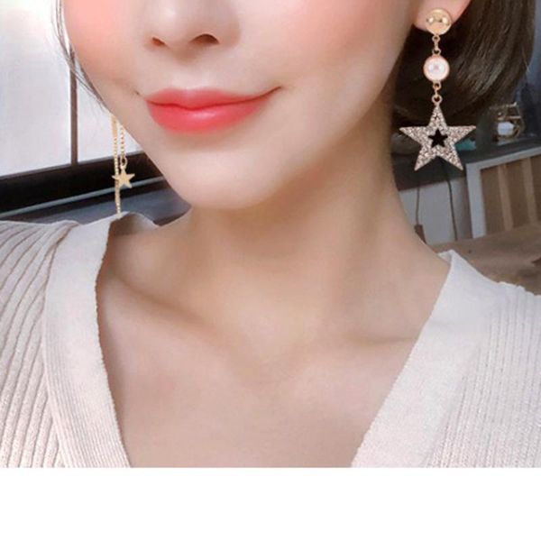 

women elegant earrings fashion simple style long pearl stars rhinestone superb earrings jewelry aretes de mujer, Golden;silver