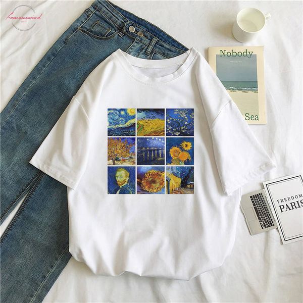 

van gogh vintage print art print women t shirt female harajuku ulzzang tees fun t shirts aesthetic art casual femme, White