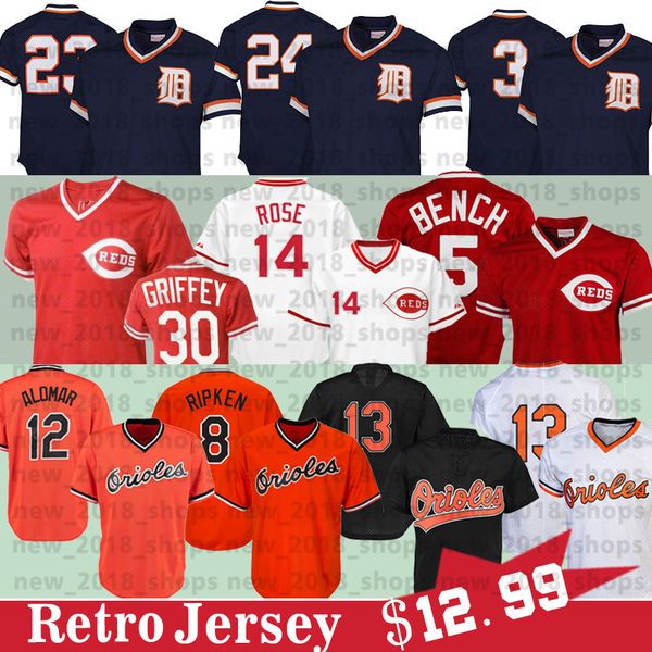 

23 kirk gibson 24 miguel cabrera 3 alan trammell 14 pete rose 11 barry larkin 19 joey votto baseball jerseys, Blue;black