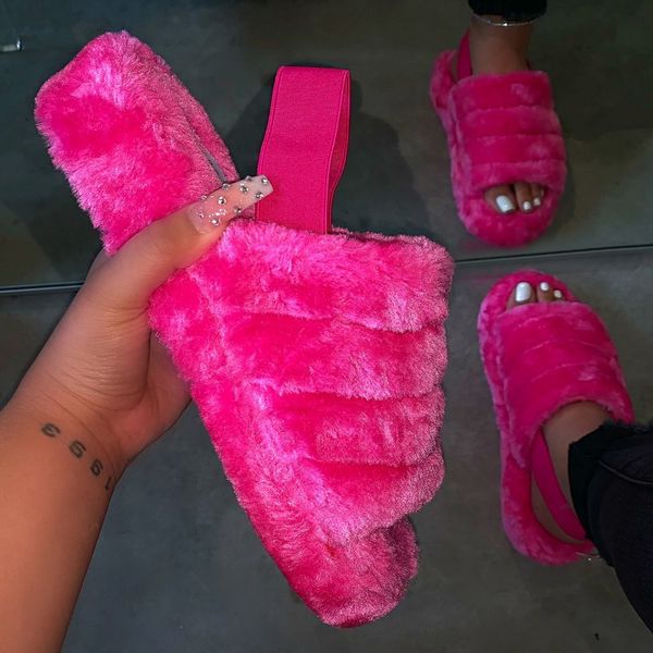 

litthing summer women spring plush slippers flat indoor all-around comfortable sandals outdoor leisure women's beach shoes, Black