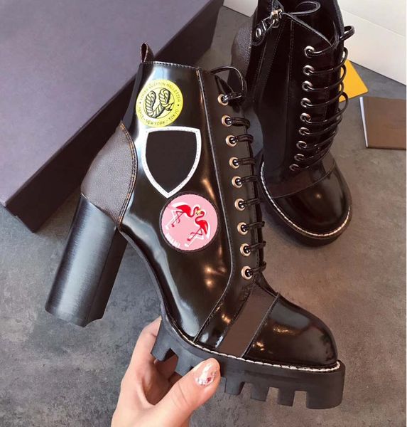 

2019 sell fashion designer women martin boots shoes women high heels animal flamingos motifs chunky heel martin boots shoes lady shoes, Black