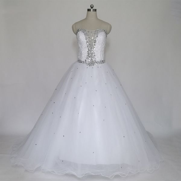 

beaded crystal tulle ball gown wedding dresses 2019 luxury sweetheart floor length wedding gowns vestidos de novia, White