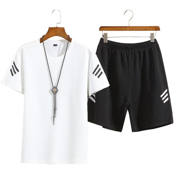 

rlyaeiz 2019 summer tracksuit men set casual sporting suits men striped o-neck t shirts + shorts sportswear male sweat suit, Gray