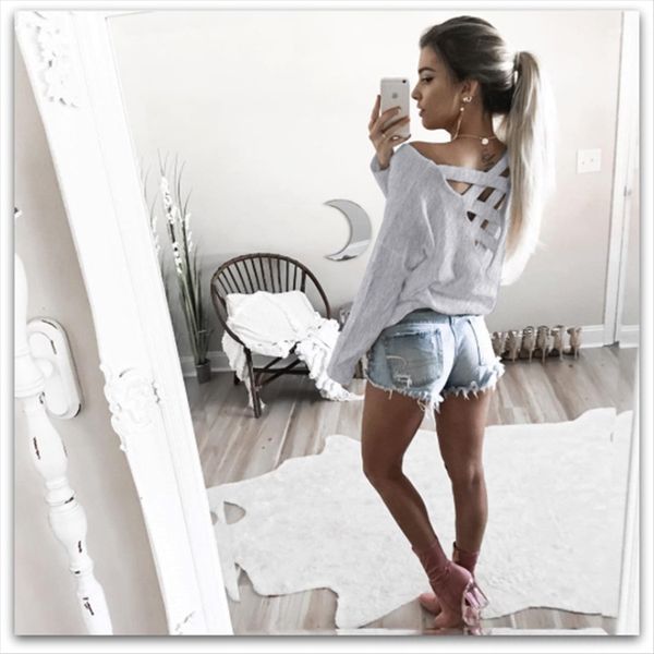 

back cross long sleeve street autumn solid color all-match t-shirt back cross long sleeve street autumn solid color all-match t-shirt, White