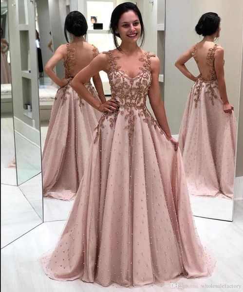 

2019 sheer crew neck lace long prom dresses tulle lace applique beaded seen through back floor length formal party evening gowns bc2096, Black