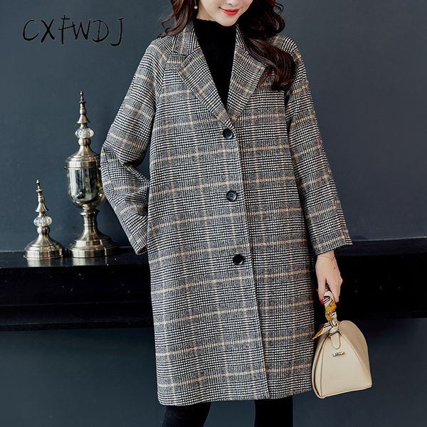 

2018 autumn and winter new women lattice hairy coat in long paragraph leisure long sleeve coat female retro fashion coats female, Black