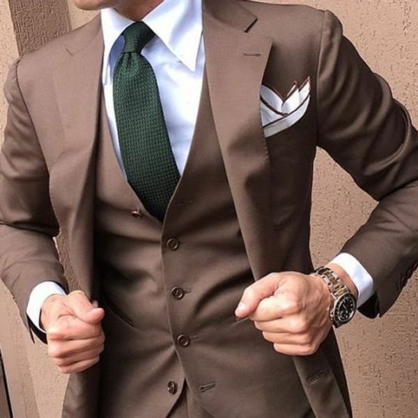

brown mens suit slim fit male 3 pcs business casual blazer wedding prom dinner groomsman tuxedo men suits(jacket+pants+vest, White;black