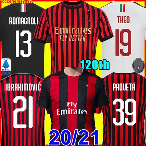 

ibrahimovic ac milan 20 21 soccer jersey 2020 2021 piatek football shirt paqueta theo rebic camisa de futebol maillot men + kids kit 120th, Black;yellow