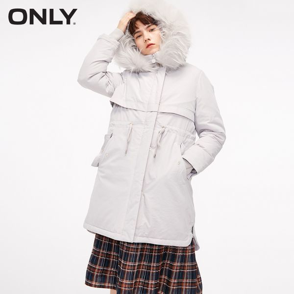 

only women's big fur collar straight fit long white duck down jacket |118412509, Black