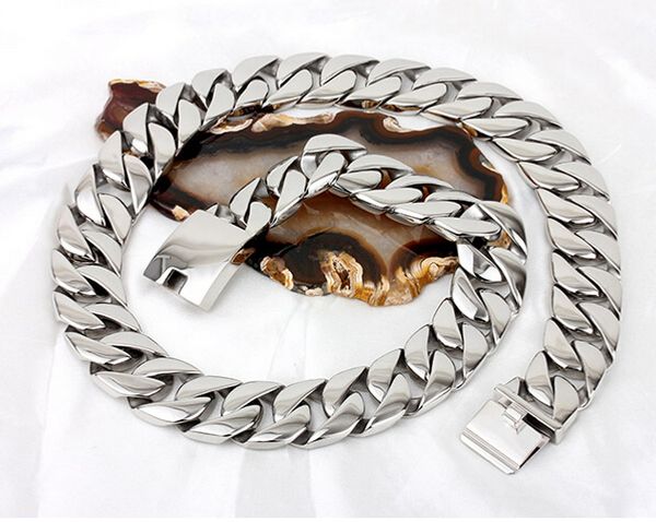

71cm length super heavy thick 24mm punk mens gold silver cuban curb link flat round 316l titanium stainless steel chain necklace