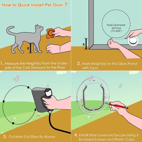 

hho-cat flap door, 4 way locking cat doors, small pet door for cats, small dogs, puppy and doggie, fits for sliding glass door, kennels pe