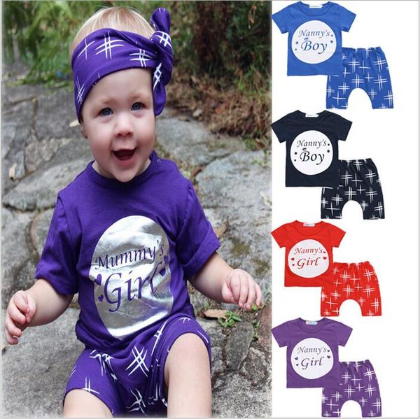 

kids baby clothes boys summer clothing sets girls letter short sleeve star haroun shorts suits fashion t shirt pp pants outfits b5028, Blue