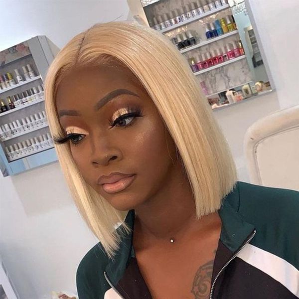 

613 blonde short bob full lace wigs pre plucked full lace human hair wigs unprocessed virgin human hair natural hairline, Black