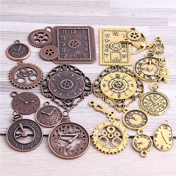 

20pcs/lot 4 color steampunk clock charms for jewelry making diy vintage metal zinc alloy mixed clock pendant charms h3012-1, Bronze;silver