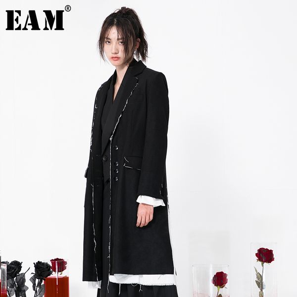 

eam] women black burr split big size long trench new lapel long sleeve loose fit windbreaker fashion tide spring 2020 1n693, Tan;black