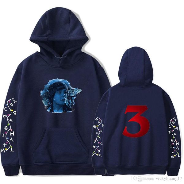 

2019 new stranger things hoodies men women fashion hoodies&sweatshirt 3d print stranger things season 3 sweatshirts top, Black