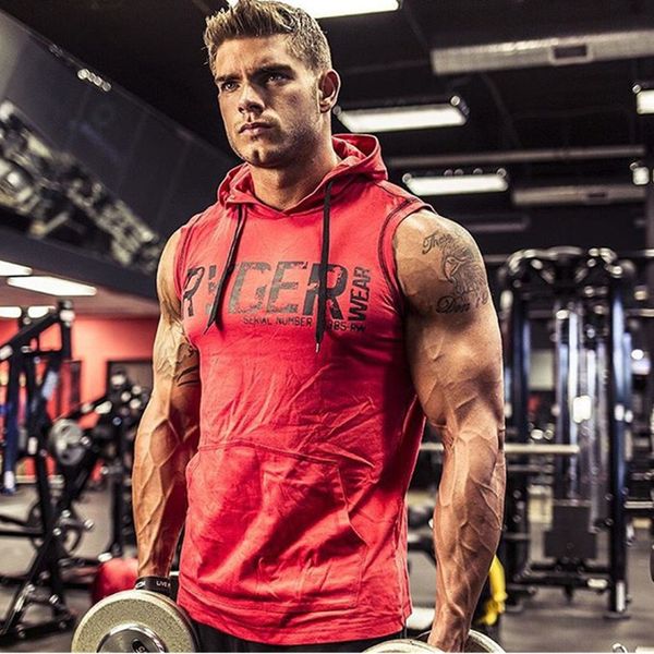 

2019 muscleguys brand gyms clothing fitness tank hooded bodybuilding breathable vest leisure sports sleeveless clothing, White;black