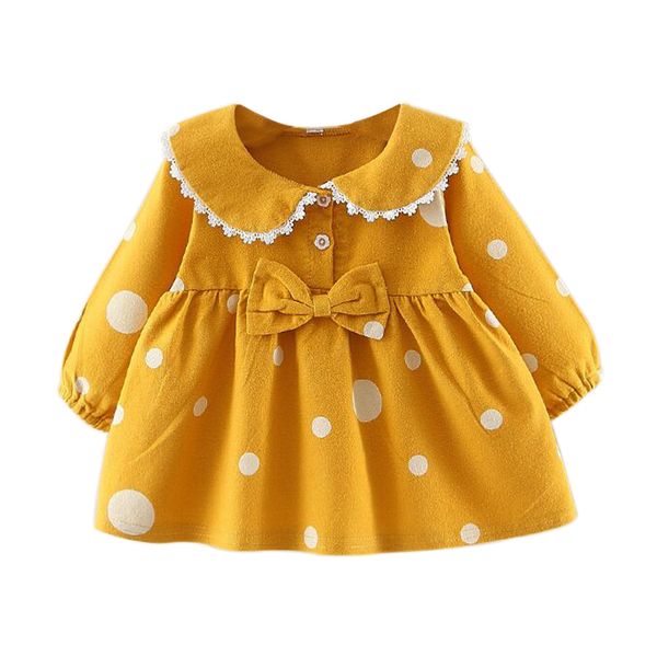

toddler kids baby girl children clothes autumn winter long flare sleeve polka dot print dress princess dresses girls outfits, Red;yellow