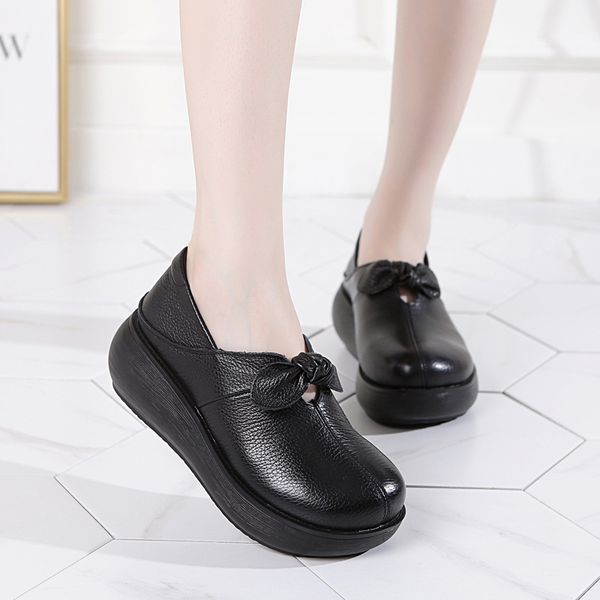

elegant birds 2019 new style shoes national wind genuine leather handmade women's shoes retro thick bottomed platform shoes big, Black