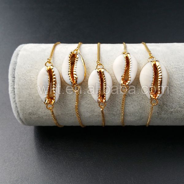 

wt-b307 fashion cowrie shell bracelets 5pcs/lot natural shell connector chain for women bracelet with 24k metal electroplated, Black