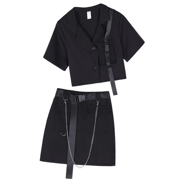 

2020 осень harajuku наборы для женщин хип-хоп инструмент короткий жакет + юбка костюм дамы 2-х частей уличный костюм, White