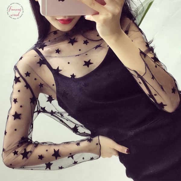 

сексуальная mesh tops harajuku see through t shirt выдалбливают прозрачный длинным рукавом undershirt dot net base tops club сердце star, White