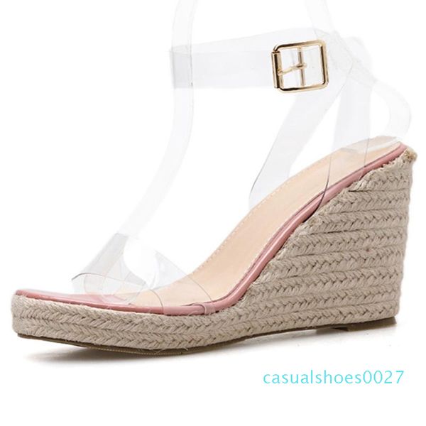 

doratasia women fashion high wedges shoes summer casual sandals women summer sweet transparent strap sandals c27, Black