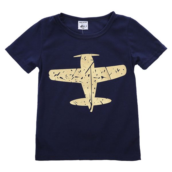 

summer novelty cotton short sleeve boy kids gold plane solid t-shirt shirt casual blosue 1-8y