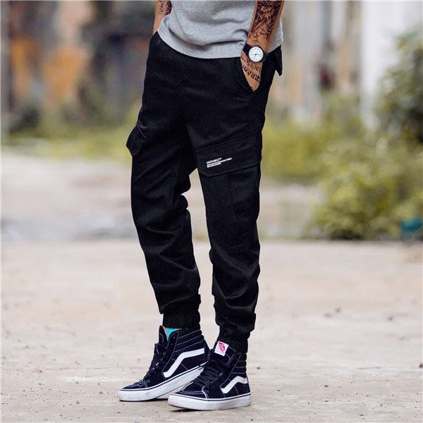 

new arrival mens pants fashion camouflage jogging pants mans womens zipper overalls beam foot trousers irregular joggers pants, Black
