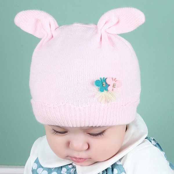 

butterfly wool cute rabbit cartoon baby baby wool hat newborn bow hat, Yellow