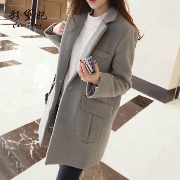 

mazefeng winter mature women wool blend slim women casual wool blends ladies classic female solid coat office lady single button, Black