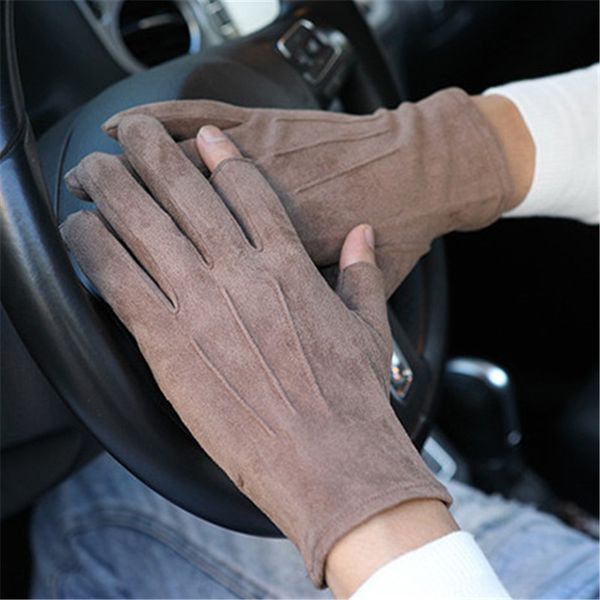 

imitation suede gloves female non-slip semi-finger man gloves fashion exposed two fingers driving mittens sz043, Blue;gray