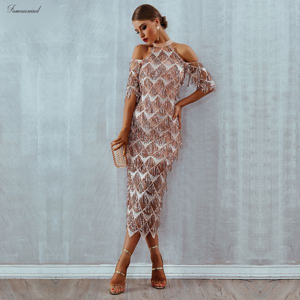 

elegant sequins evening party dress vestidos 2019 new mesh runway dress night verano club tassels fringe dress, Black;gray
