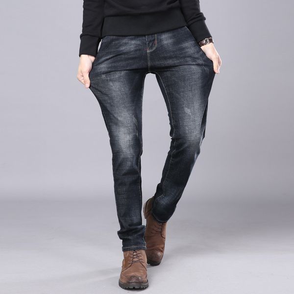 

men black jeans homme slim elastic factory jeans men straight quality mens designer pants, Blue