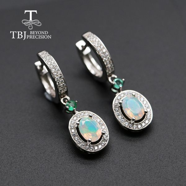 

tbj,2019 new classic clasp earring with natural opal and green emerald gemstone jewelry in 925 sterling silver for anniversary cj191203, Golden