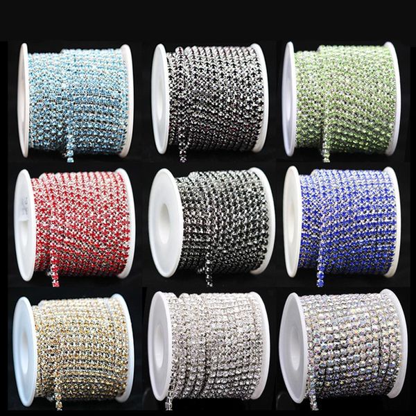 9 Metri / Rotolo SS6 2mm Clear Crystal Base in argento Coppa Alta densità Strass Artiglio Catena Fai da te Accessori per gioielli da cucire Nuovo prezzo economico